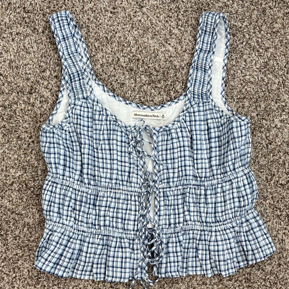 Abercrombie & Fitch Blue Plaid Women's Tie Front Top